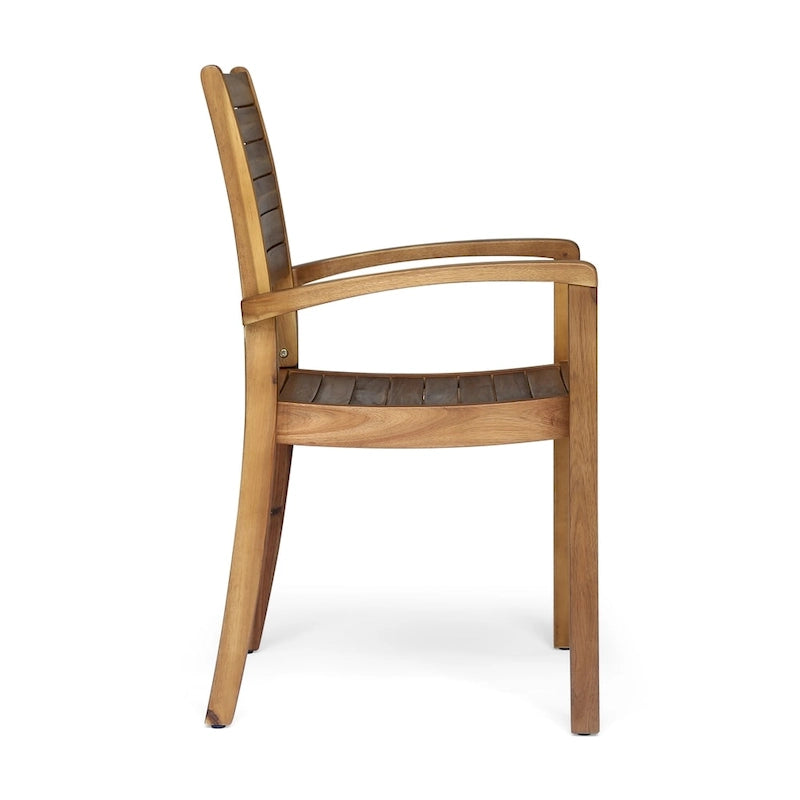 Teak / Grey Acacia Wood Outdoor Dining Chair, Set of 2