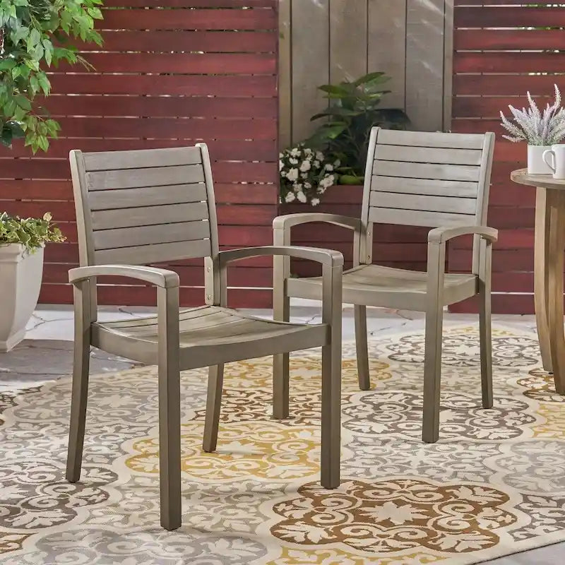 Teak / Grey Acacia Wood Outdoor Dining Chair, Set of 2