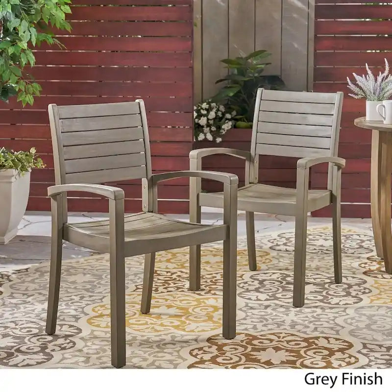 Teak / Grey Acacia Wood Outdoor Dining Chair, Set of 2