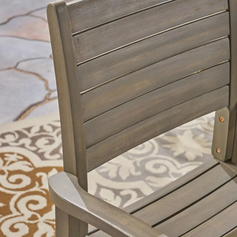 Teak / Grey Acacia Wood Outdoor Dining Chair, Set of 2