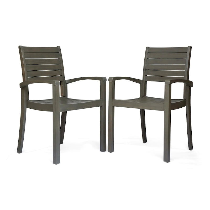 Teak / Grey Acacia Wood Outdoor Dining Chair, Set of 2
