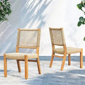 Natural Teak & Honey Wicker Outdoor Dining Chair, Set of 2