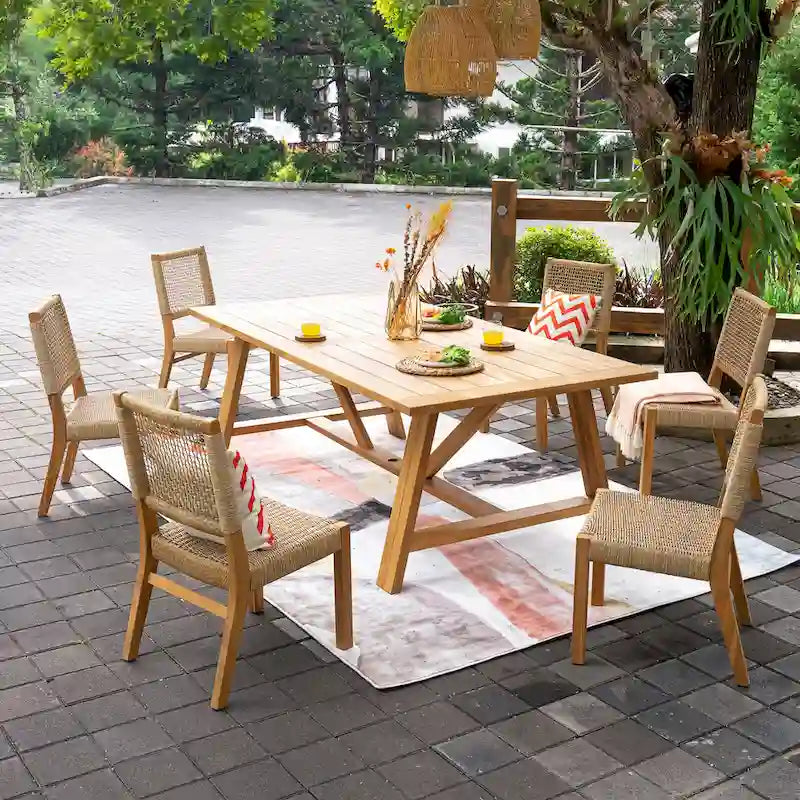 Natural Teak & Honey Wicker Outdoor Dining Chair, Set of 2