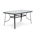 Black Rectangular Outdoor Dining Table with Tempered Glass Top, Seats 6