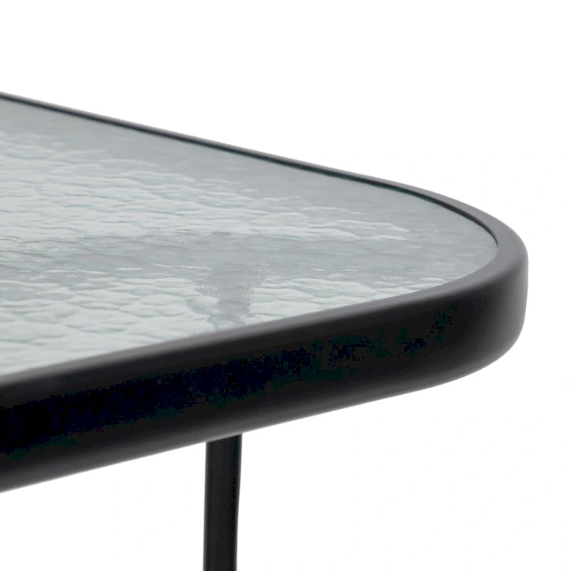 Black Rectangular Outdoor Dining Table with Tempered Glass Top, Seats 6