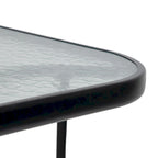 Black Rectangular Outdoor Dining Table with Tempered Glass Top, Seats 6