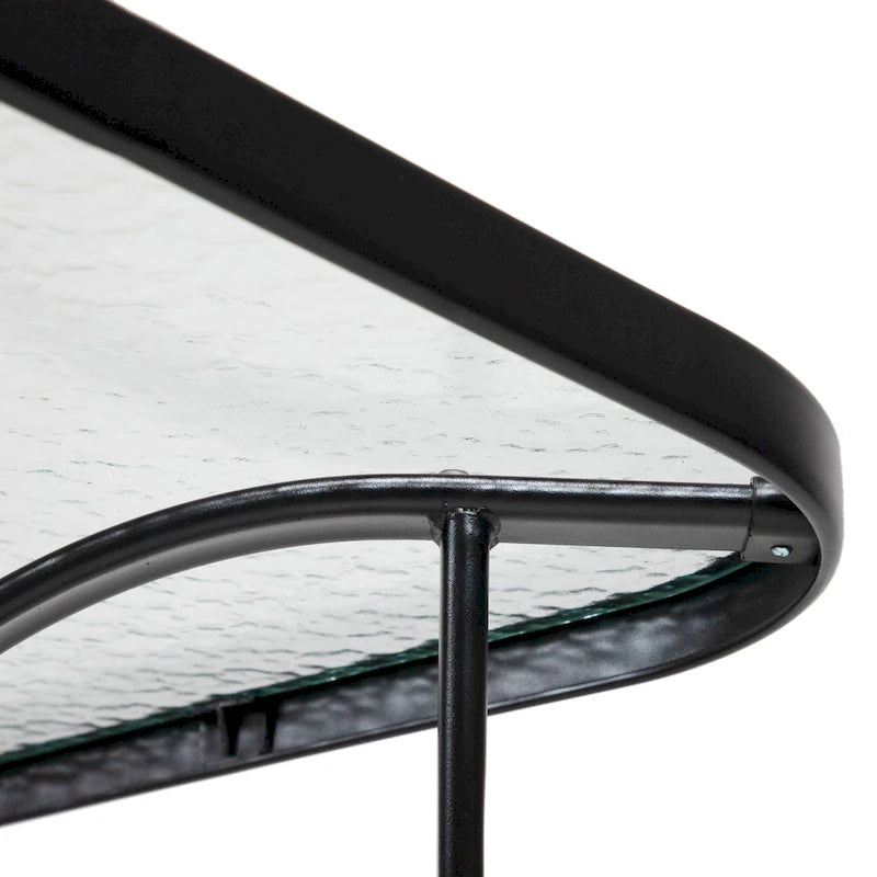 Black Rectangular Outdoor Dining Table with Tempered Glass Top, Seats 6