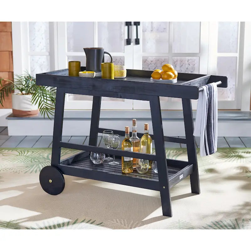 Brown / White / Black / Grey Eucalyptus Wood Indoor Outdoor Bar Cart, 1-Tier, 48"W x 20"D x 32"H