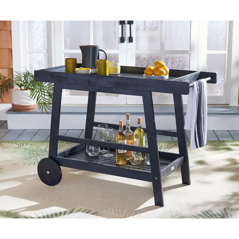 Brown / White / Black / Grey Eucalyptus Wood Indoor Outdoor Bar Cart, 1-Tier, 48"W x 20"D x 32"H