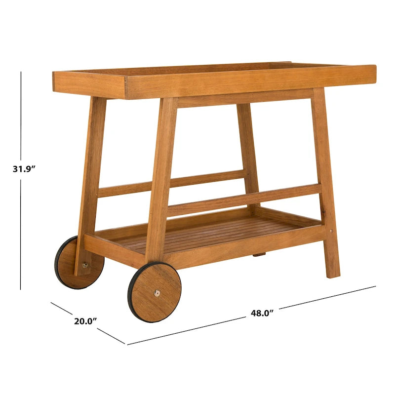 Brown / White / Black / Grey Eucalyptus Wood Indoor Outdoor Bar Cart, 1-Tier, 48"W x 20"D x 32"H