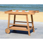 Brown / White / Black / Grey Eucalyptus Wood Indoor Outdoor Bar Cart, 1-Tier, 48"W x 20"D x 32"H