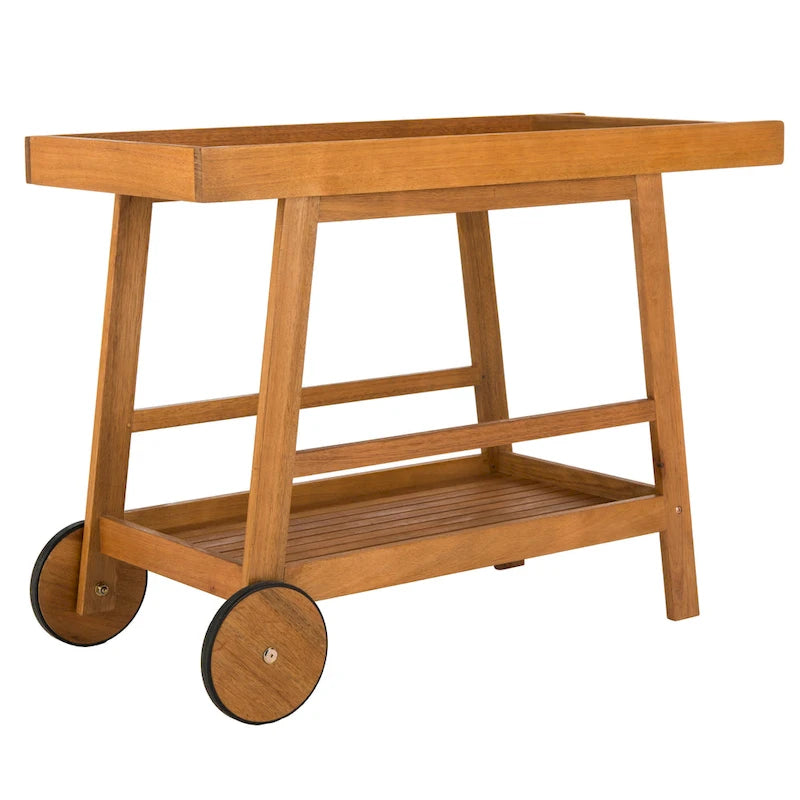 Brown / White / Black / Grey Eucalyptus Wood Indoor Outdoor Bar Cart, 1-Tier, 48"W x 20"D x 32"H