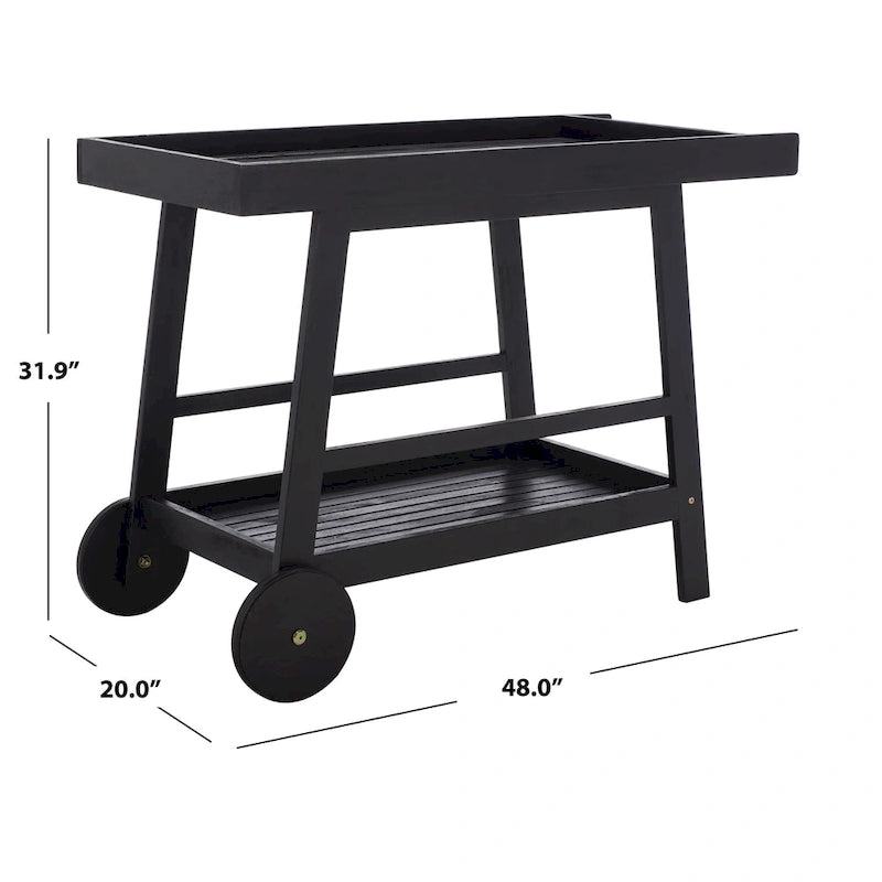 Brown / White / Black / Grey Eucalyptus Wood Indoor Outdoor Bar Cart, 1-Tier, 48"W x 20"D x 32"H