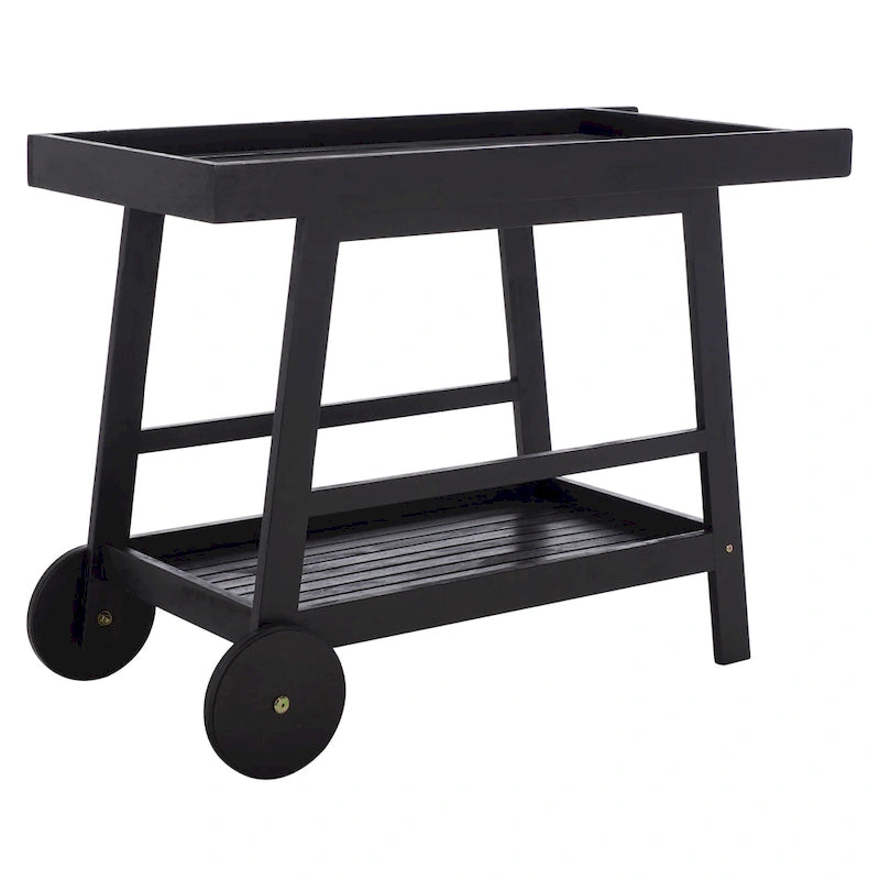 Brown / White / Black / Grey Eucalyptus Wood Indoor Outdoor Bar Cart, 1-Tier, 48"W x 20"D x 32"H