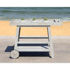 Brown / White / Black / Grey Eucalyptus Wood Indoor Outdoor Bar Cart, 1-Tier, 48"W x 20"D x 32"H
