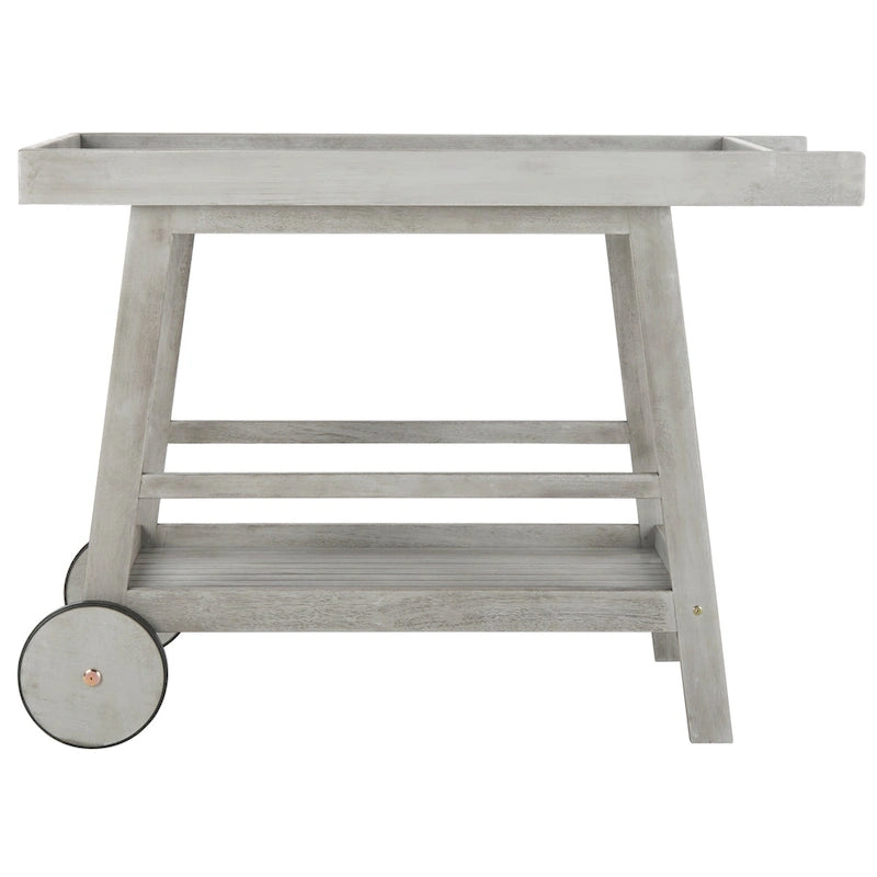 Brown / White / Black / Grey Eucalyptus Wood Indoor Outdoor Bar Cart, 1-Tier, 48"W x 20"D x 32"H