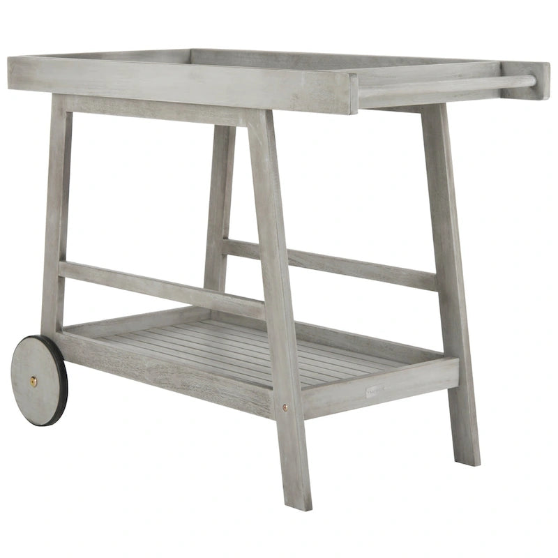 Brown / White / Black / Grey Eucalyptus Wood Indoor Outdoor Bar Cart, 1-Tier, 48"W x 20"D x 32"H