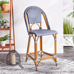 Navy/White Woven Outdoor Bistro Counter Stool – 2-Person, 25" Seat Height