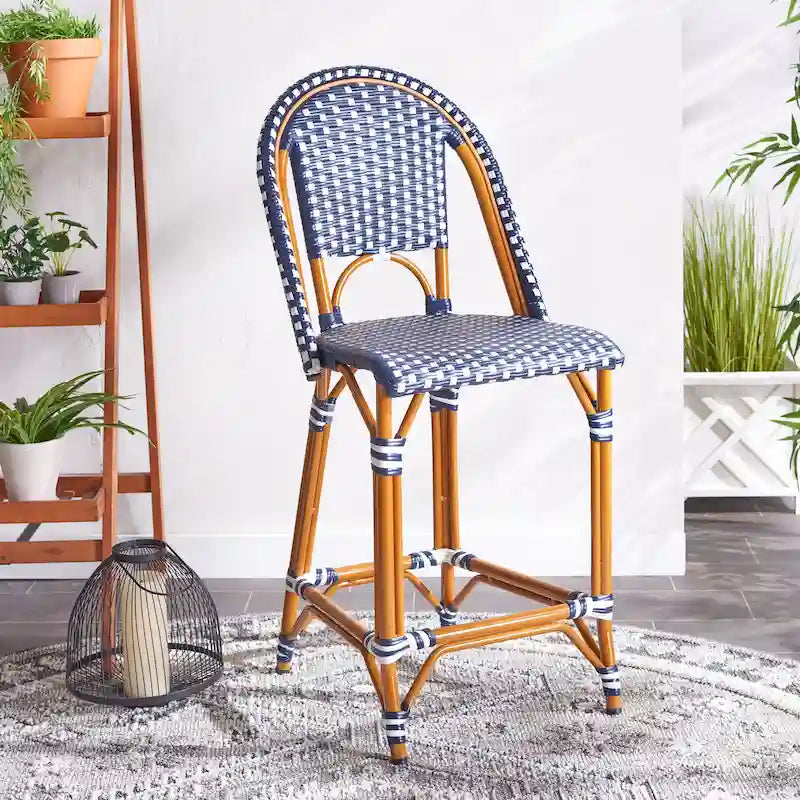 Navy/White Woven Outdoor Bistro Counter Stool – 2-Person, 25" Seat Height