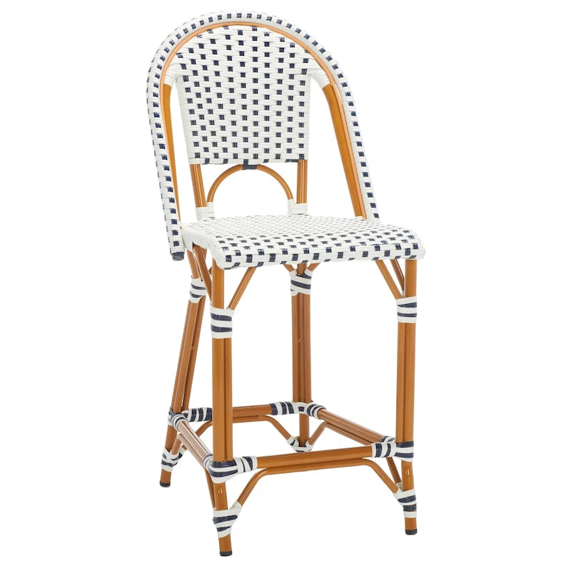 Navy/White Woven Outdoor Bistro Counter Stool – 2-Person, 25" Seat Height