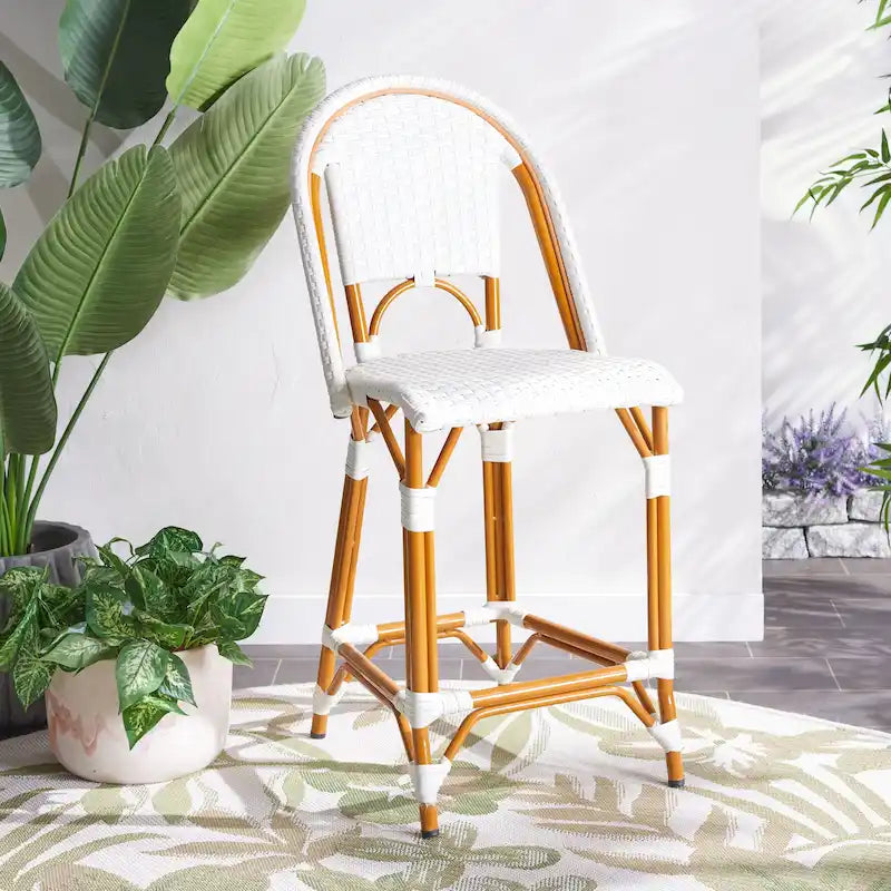 Navy/White Woven Outdoor Bistro Counter Stool – 2-Person, 25" Seat Height