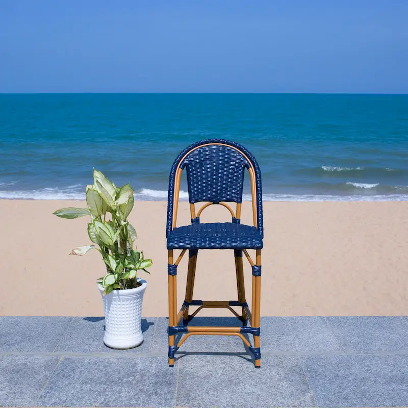 Navy/White Woven Outdoor Bistro Counter Stool – 2-Person, 25" Seat Height