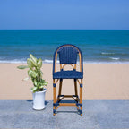 Navy/White Woven Outdoor Bistro Counter Stool – 2-Person, 25" Seat Height