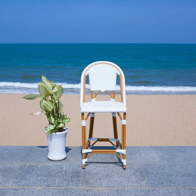 Navy/White Woven Outdoor Bistro Counter Stool – 2-Person, 25" Seat Height