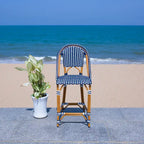 Navy/White Woven Outdoor Bistro Counter Stool – 2-Person, 25" Seat Height