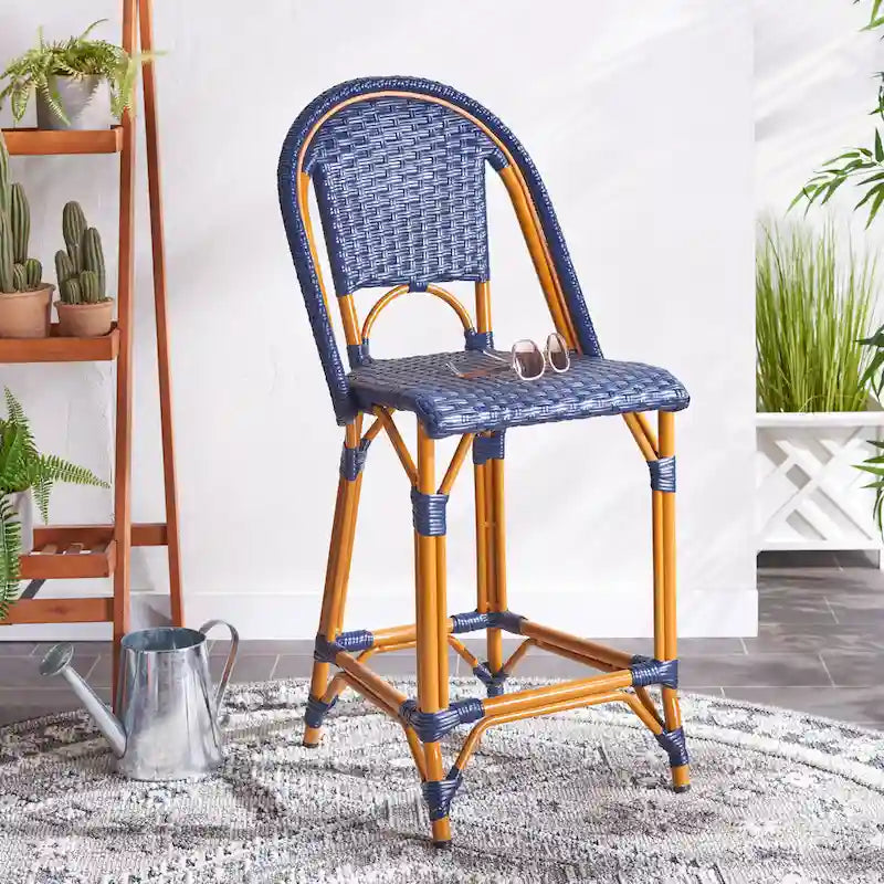 Navy/White Woven Outdoor Bistro Counter Stool – 2-Person, 25" Seat Height
