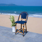 Navy/White Woven Outdoor Bistro Counter Stool – 2-Person, 25" Seat Height