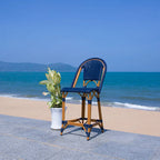 Navy/White Woven Outdoor Bistro Counter Stool – 2-Person, 25" Seat Height