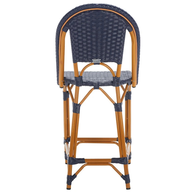 Navy/White Woven Outdoor Bistro Counter Stool – 2-Person, 25" Seat Height