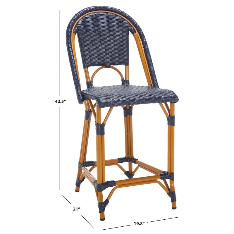Navy/White Woven Outdoor Bistro Counter Stool – 2-Person, 25" Seat Height