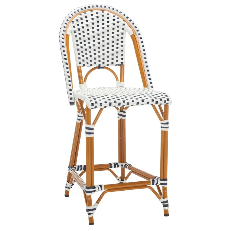 Navy/White Woven Outdoor Bistro Counter Stool – 2-Person, 25" Seat Height