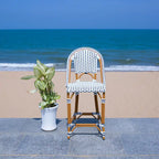 Navy/White Woven Outdoor Bistro Counter Stool – 2-Person, 25" Seat Height