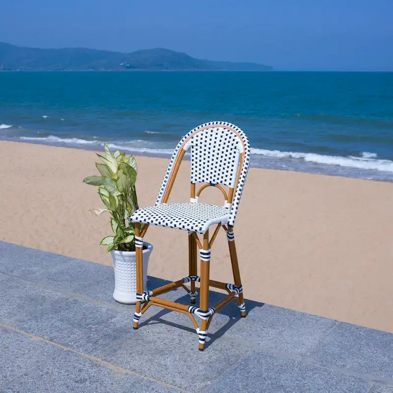 Navy/White Woven Outdoor Bistro Counter Stool – 2-Person, 25" Seat Height