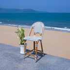 Navy/White Woven Outdoor Bistro Counter Stool – 2-Person, 25" Seat Height