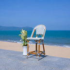 Navy/White Woven Outdoor Bistro Counter Stool – 2-Person, 25" Seat Height