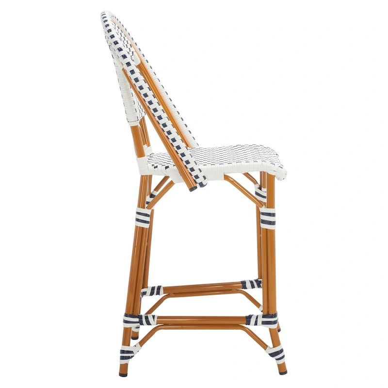 Navy/White Woven Outdoor Bistro Counter Stool – 2-Person, 25" Seat Height