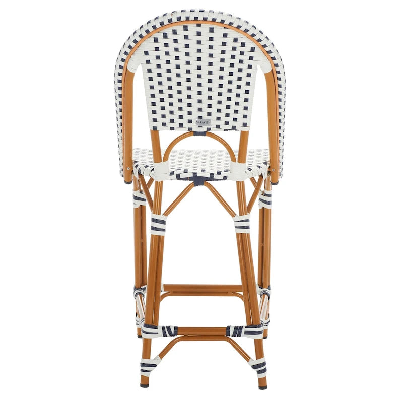 Navy/White Woven Outdoor Bistro Counter Stool – 2-Person, 25" Seat Height