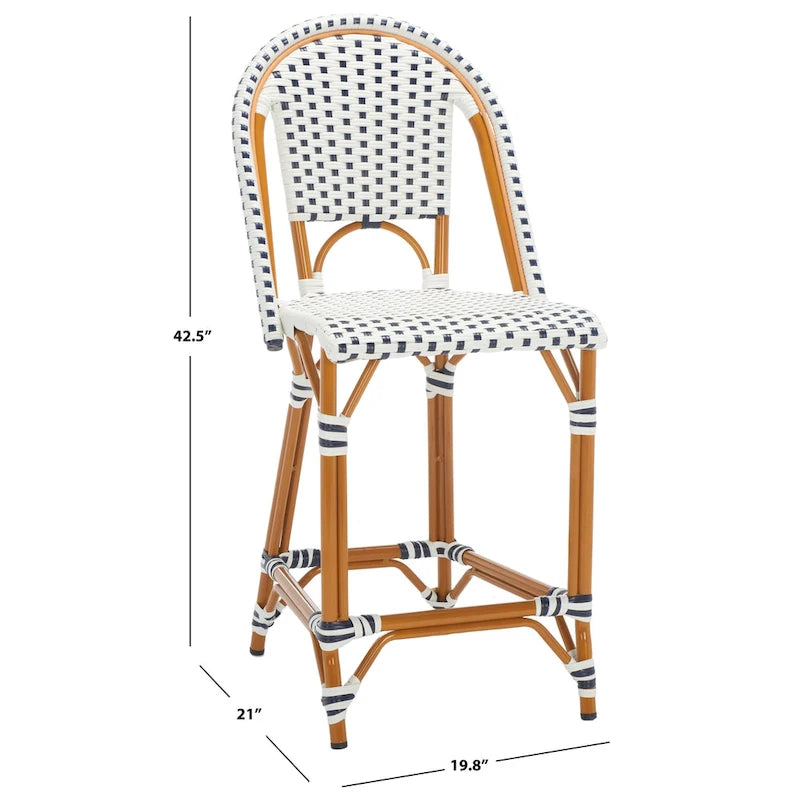 Navy/White Woven Outdoor Bistro Counter Stool – 2-Person, 25" Seat Height