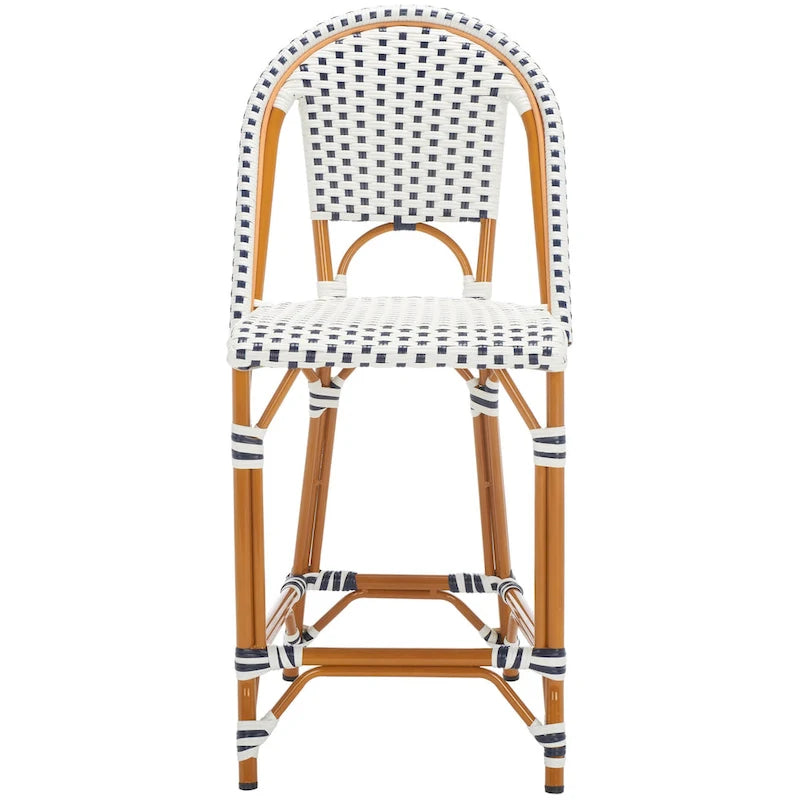 Navy/White Woven Outdoor Bistro Counter Stool – 2-Person, 25" Seat Height