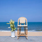 Navy/White Woven Outdoor Bistro Counter Stool – 2-Person, 25" Seat Height