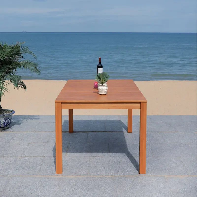 Natural Rectangular Outdoor Dining Table, Eucalyptus Wood Slat Top, Seats 6