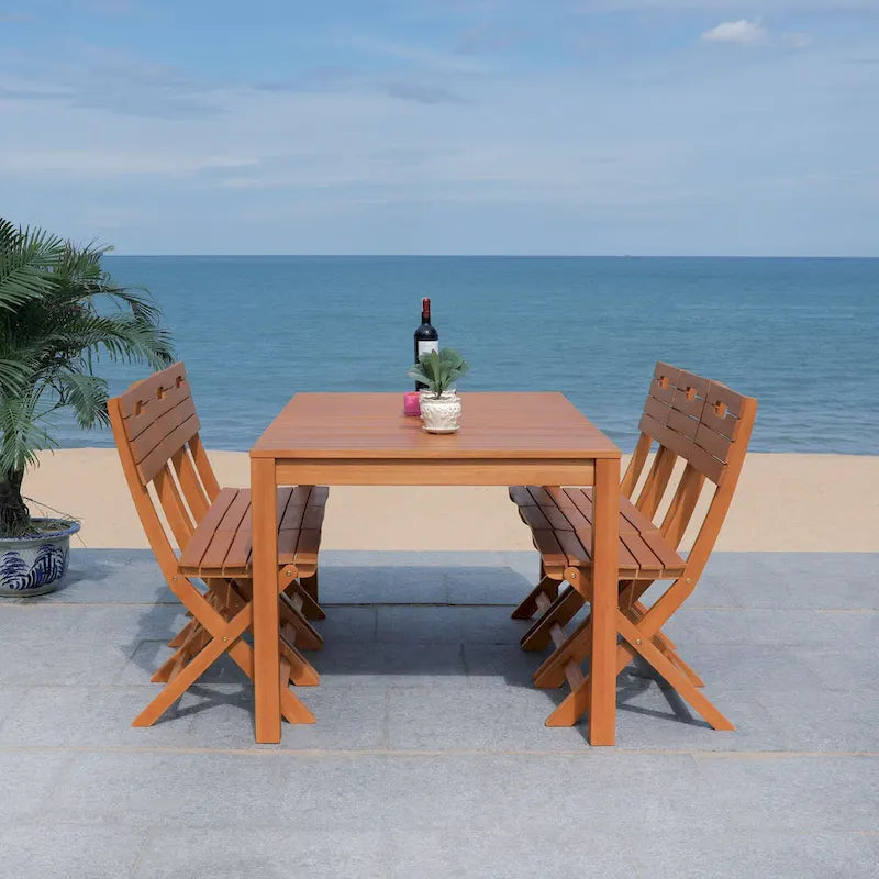 Natural Rectangular Outdoor Dining Table, Eucalyptus Wood Slat Top, Seats 6