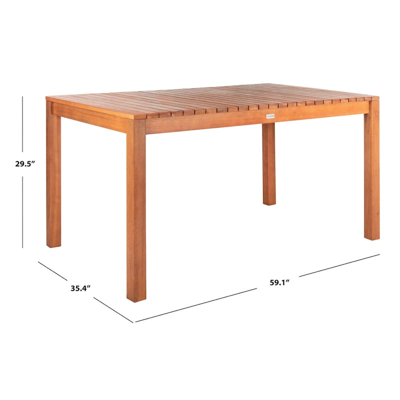 Natural Rectangular Outdoor Dining Table, Eucalyptus Wood Slat Top, Seats 6