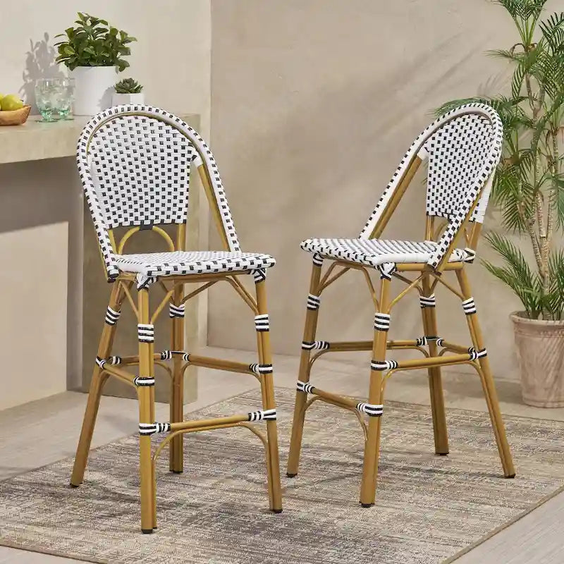Outdoor French Bistro Barstool Set of 2 – Multi-Color, Bamboo Print Finish