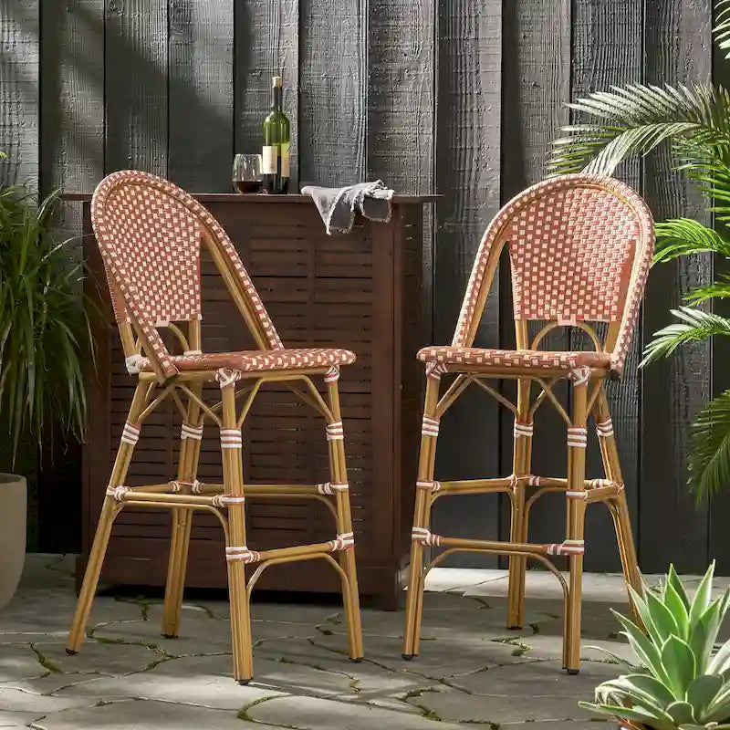 Outdoor French Bistro Barstool Set of 2 – Multi-Color, Bamboo Print Finish