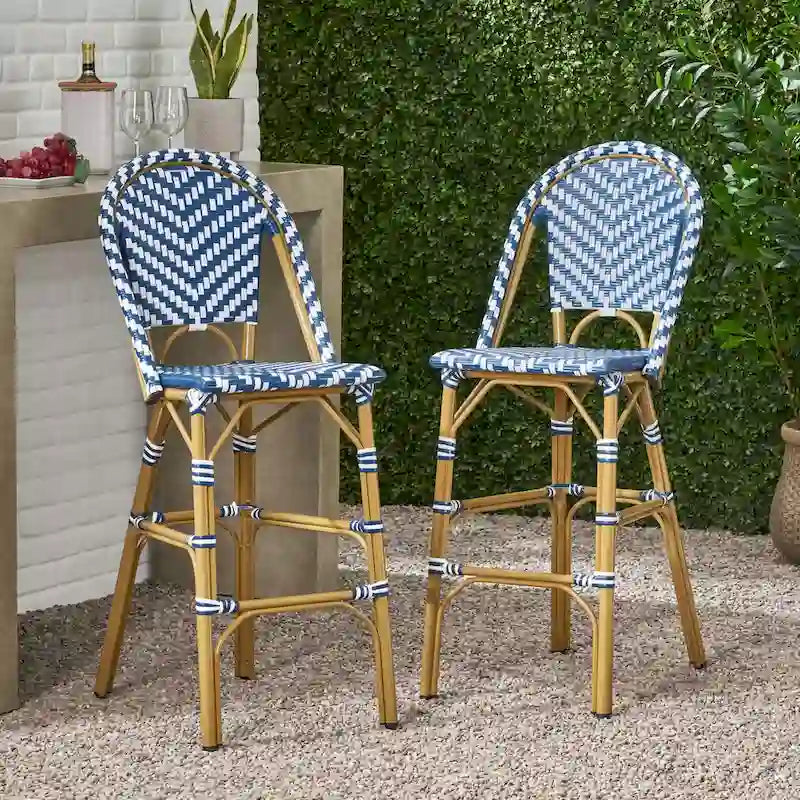 Kinner Outdoor French Barstools (Set of 2) by Christopher Knight Home - 18.00 L x 23.75 W x 46.00 H